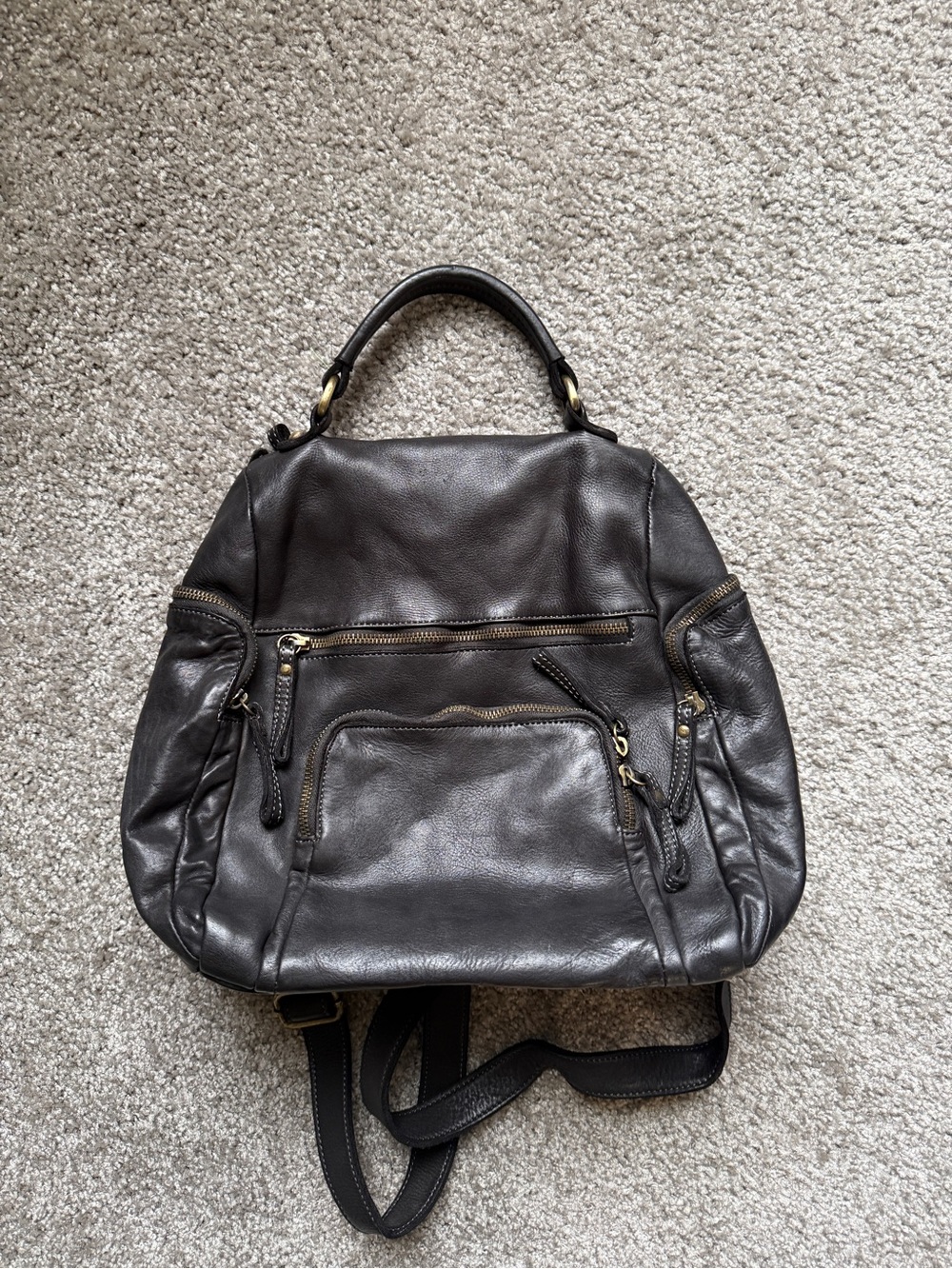 Lusher Black Italian Soft Leather Quest Backpack